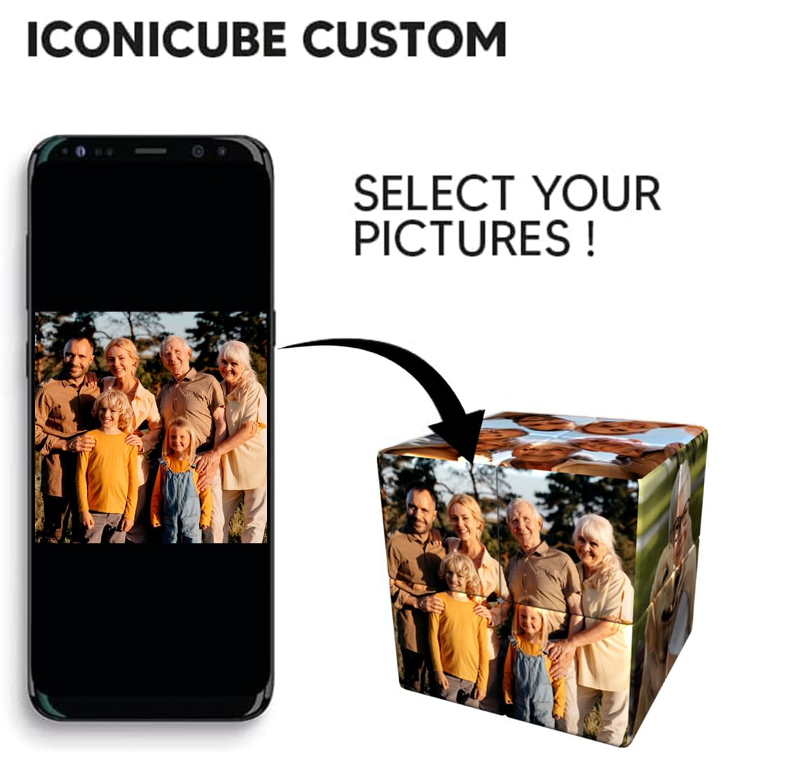 ICONICUBE Photo Puzzle Cube Personnalisé - QR Code pour Une Résolution Facile - Cadeau Unique pour Anniversaire, Noël, Enfants, Parents, Amis, Entreprises - Made in France (2x2 Mini Keychain)