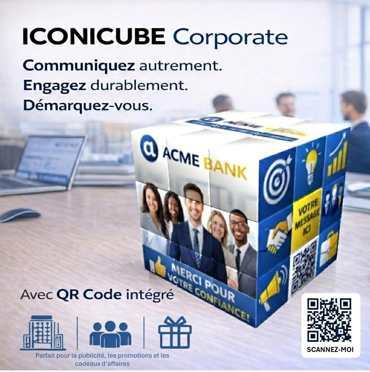 ICONICUBE Photo Puzzle Cube Personnalisé - QR Code pour Une Résolution Facile - Cadeau Unique pour Anniversaire, Noël, Parents, Amis, Entreprises - Made in France